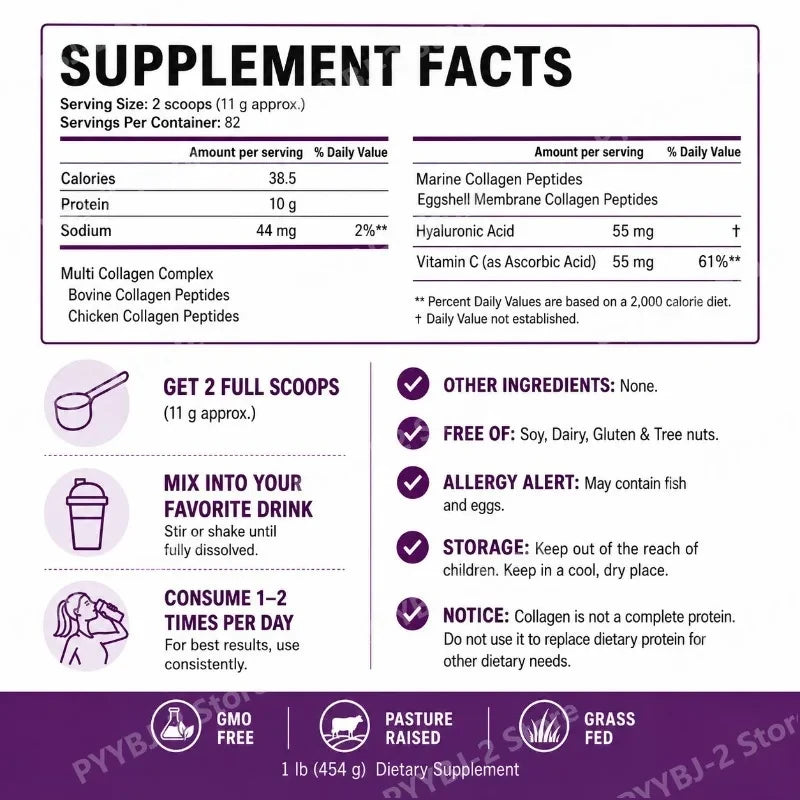 Multi-Collagen Peptides Powder with Vitamin C and Biotin