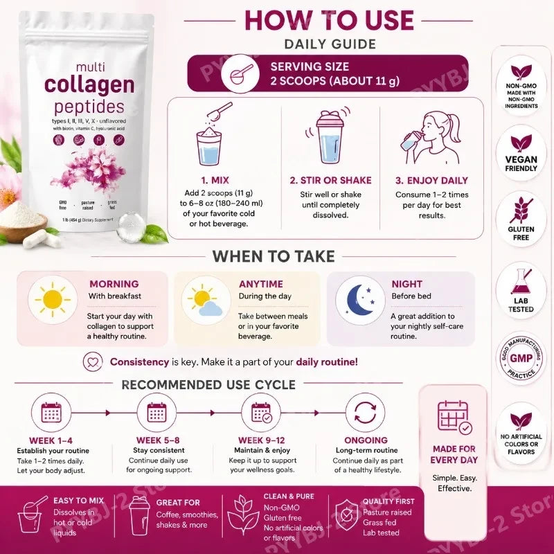 Multi-Collagen Peptides Powder with Vitamin C and Biotin